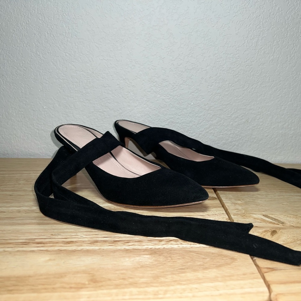 AD & Daughters marnema ankle wrap kitten leather suede heels black 6
